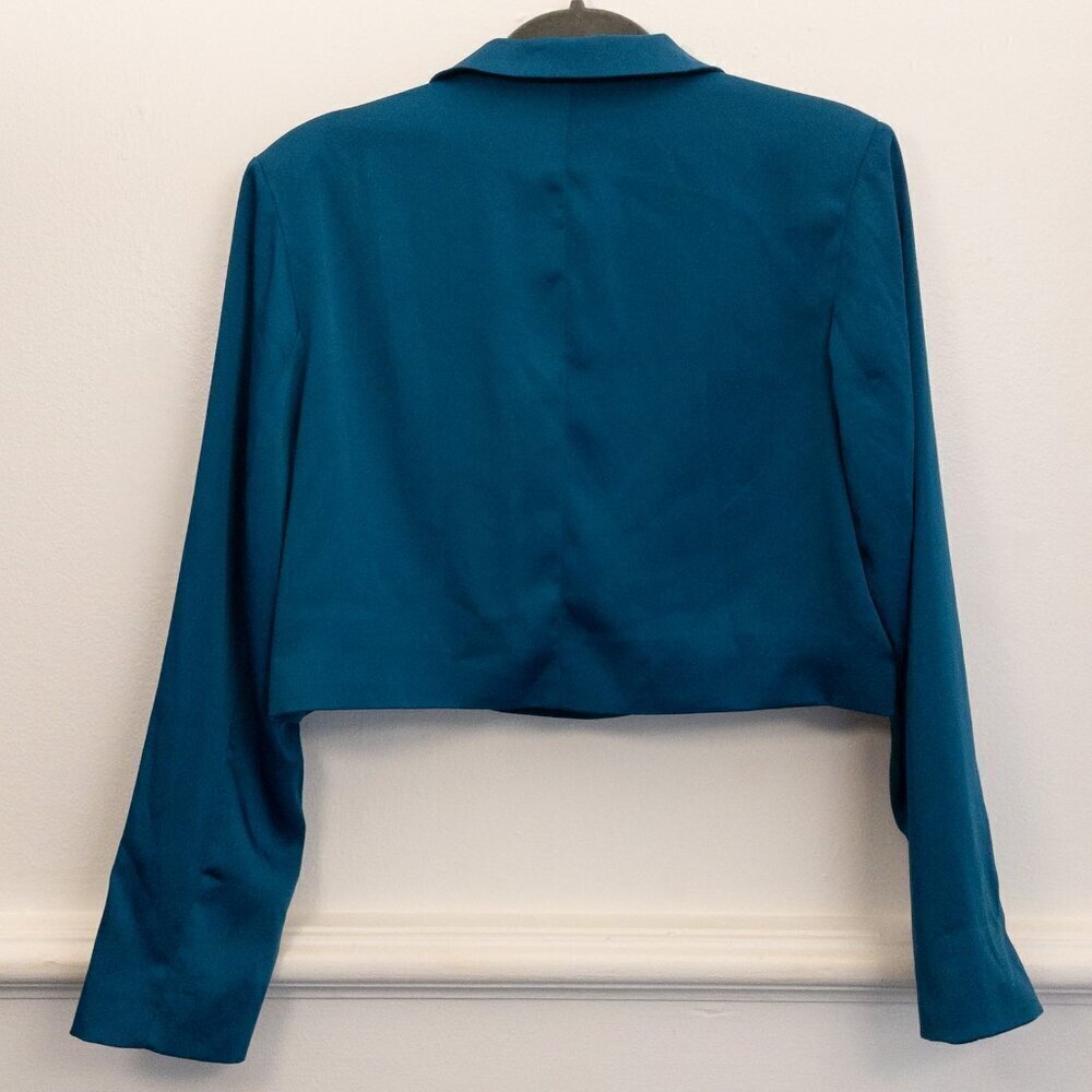 Flounce London Petite Cropped Aqua Satin Blazer Jacket Size UK14 US10 EU42 - Picture 3 of 5